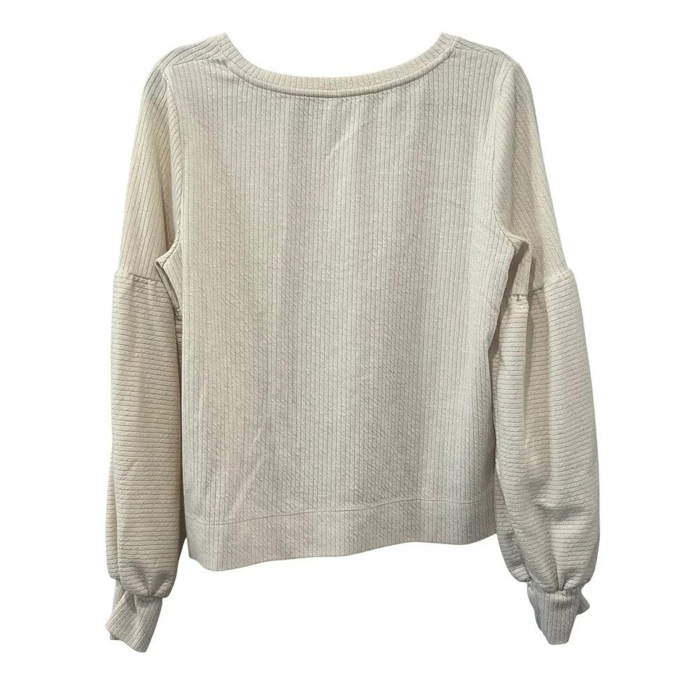 Anthropologie Bayleigh Balloon Sleeve Textured Cropped Top Women Large Cream